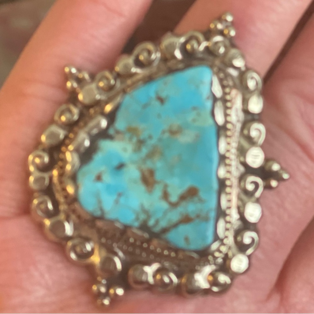 Turquoise And Silver Statement Ring - image 7